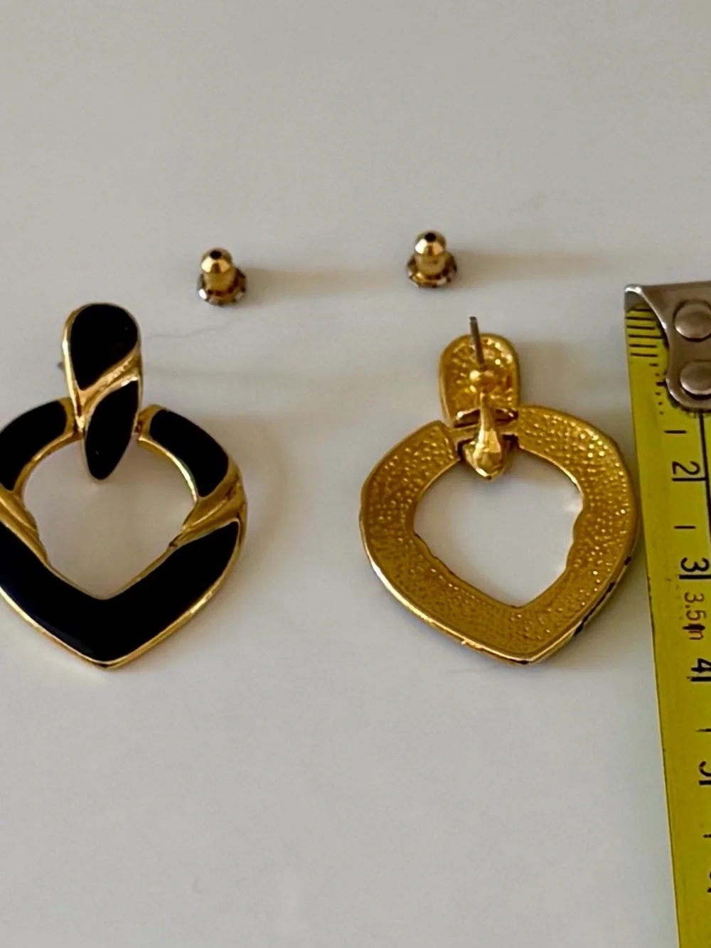 Vintage Gold and Navy Enamel Heart Drop Earrings - Women Jewelry